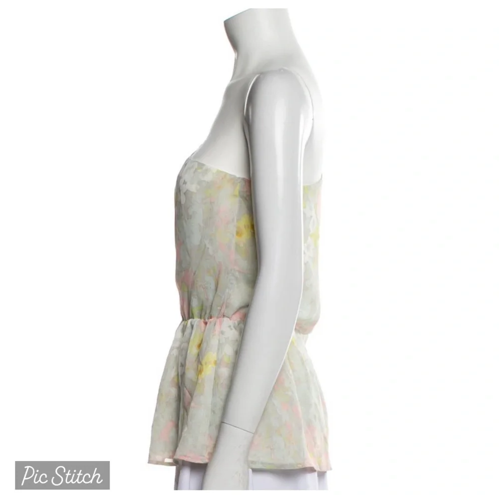 ALICE + OLIVIA one Shoulder Asymmetric Floral Blouse M 6 8 Tank Top 70s fairy - Picture 4 of 9